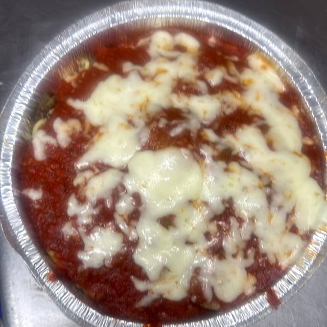 Loaded Baked Spaghetti W/ Meatball,Sausage,Mushrooms And Baked With Mozzarella Cheese.