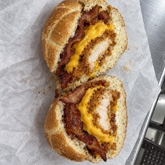 Chicken Fillet With Bacon & Cheese Sandwich.