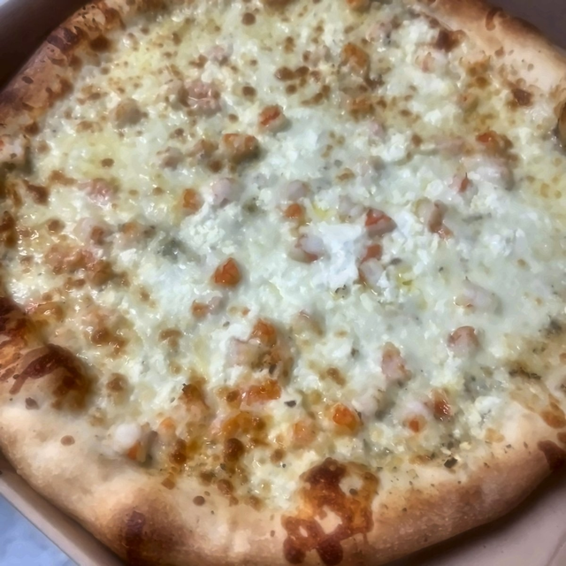 White Shrimp Pizza.