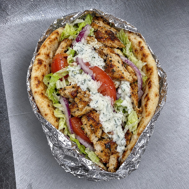 Chicken Gyro on Pita Wrap.