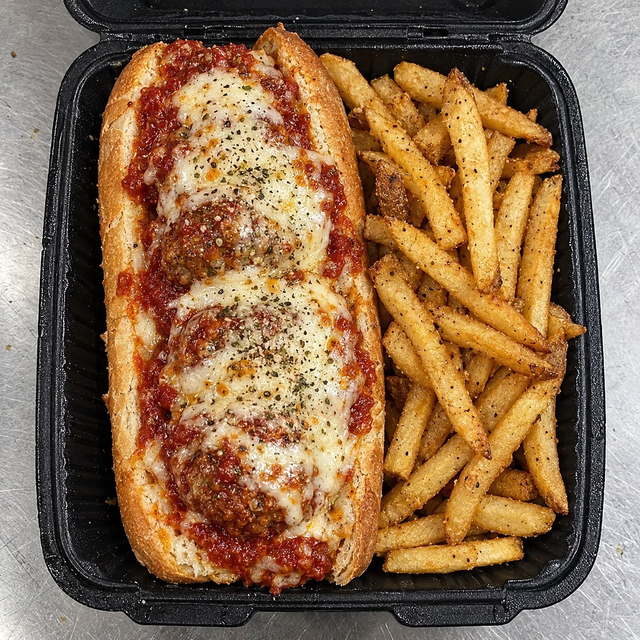 Meatball Sub with Fries.