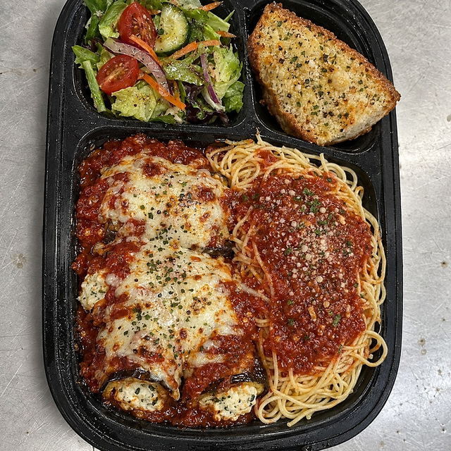 Eggplant Capellini with Salad & Bread Special.